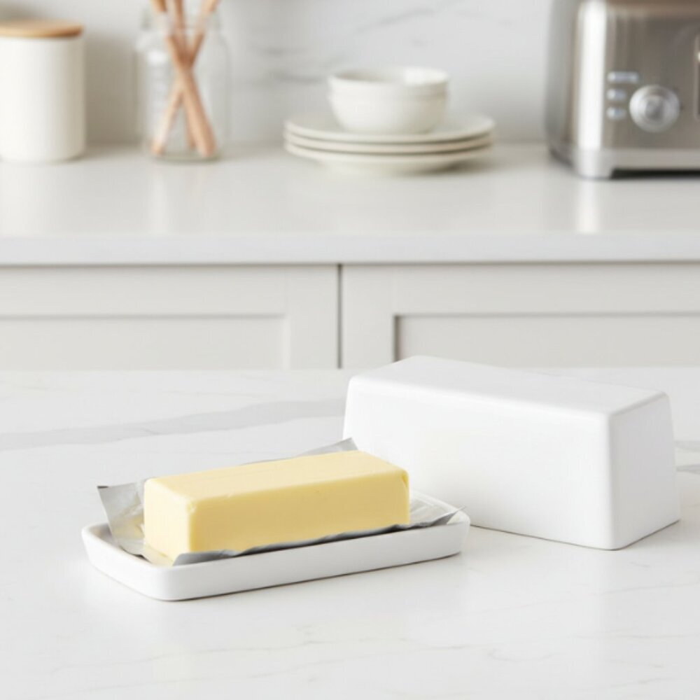 Threshold Stoneware Butter Dish White with Lid, 2-Pc Rectangular Butter Keeper
